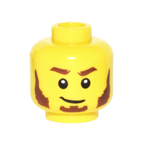 Minifigure, Head Beard Reddish Brown, Bushy Eyebrows, Sideburns, White Pupils, Lopsided Smile Pattern