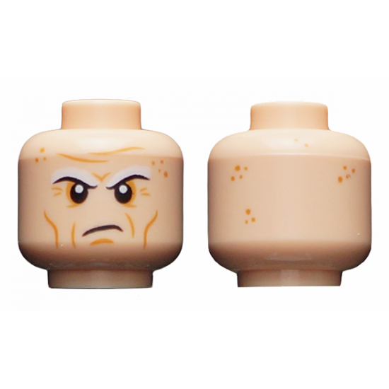 Minifigure, Head White Eyebrows, Forehead Lines, Wrinkles, Scowl Pattern