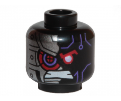 Minifigure, Head Dark Purple Highlights Red Eye, Gritted Teeth, Silver Armored Right Side Pattern