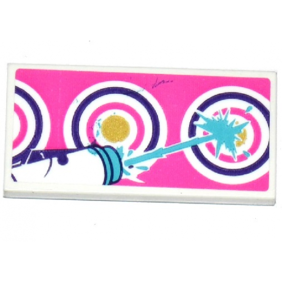 Tile 2 x 4 with Water Blaster Gun and Targets on Dark Pink Background Pattern (Sticker) - Set 41127