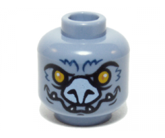 Minifigure, Head Alien Chima Bat with Bright Light Orange Eyes, Bright Light Blue Nose, Dark Blue Fur Lines, and White Lower Fangs Pattern