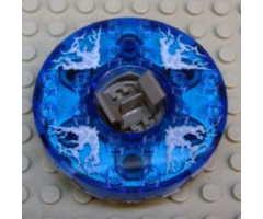Turntable 6 x 6 x 1 1/3 Round Base Serrated with Trans-Dark Blue Top with Electric Bolts Pattern (Ninjago Spinner)