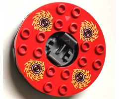 Turntable 6 x 6 x 1 1/3 Round Base Serrated with Red Top and Red, White, Yellow and Black Fangpyre Pattern (Ninjago Spinner)