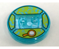 Dimensions Toy Tag 4 x 4 x 2/3 with 2 Studs and Trans-Light Blue Bottom with Orange Magnifying Glass and Medium Azure Question Marks on Lime Background Pattern (Shaggy)