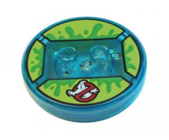 Dimensions Toy Tag 4 x 4 x 2/3 with 2 Studs and Trans-Light Blue Bottom with Ghostbusters Logo and Bright Green Slime on Lime Background Pattern (Slimer)