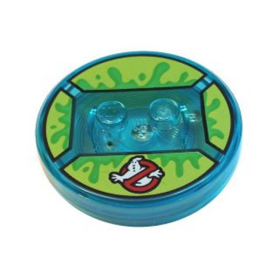 Dimensions Toy Tag 4 x 4 x 2/3 with 2 Studs and Trans-Light Blue Bottom with Ghostbusters Logo and Bright Green Slime on Lime Background Pattern (Slimer)