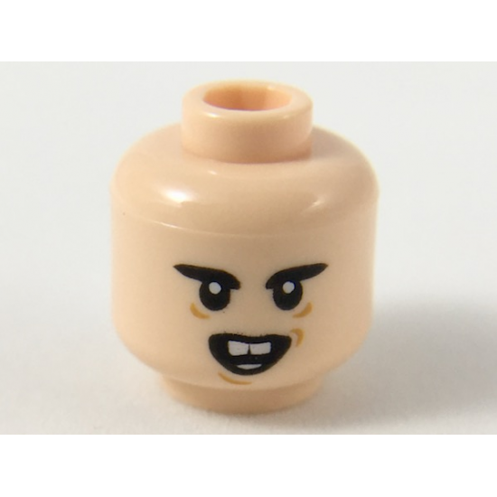 Minifigure, Head Thick Black Eyebrows, Open Mouth with Buck Teeth Pattern