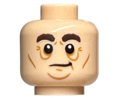 Minifigure, Head Dark Brown Bushy Eyebrows, Medium Nougat Cheek Lines, Chin Dimple and Wrinkles, Slight Lopsided Grin Pattern