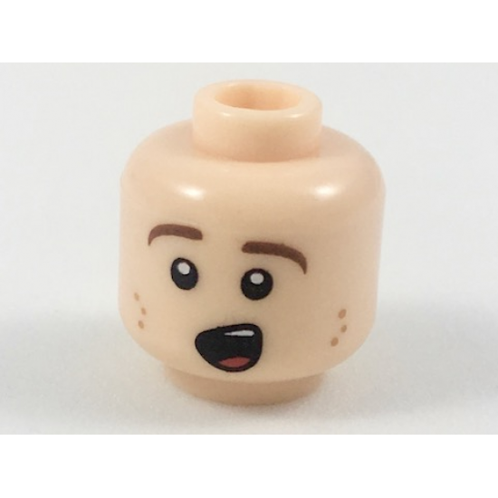 Minifigure, Head Reddish Brown Eyebrows, Dark Orange Freckles, Singing Pattern