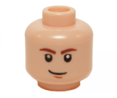 Minifigure, Head Reddish Brown Eyebrows, Dark Orange Chin Dimple, Lopsided Grin Pattern