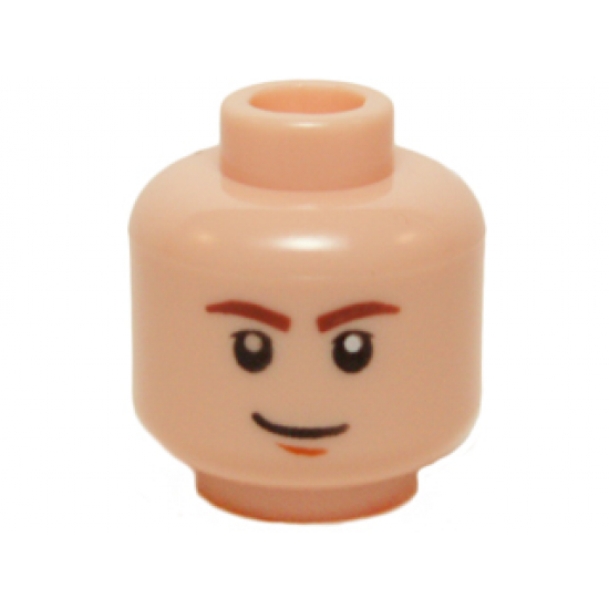 Minifigure, Head Reddish Brown Eyebrows, Dark Orange Chin Dimple, Lopsided Grin Pattern