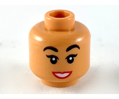 Minifigure, Head Female, Black Eyebrows, Red Lips, White Teeth Smile Pattern