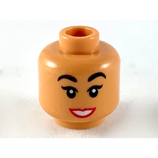 Minifigure, Head Female, Black Eyebrows, Red Lips, White Teeth Smile Pattern