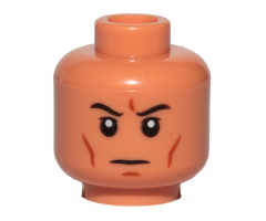 Minifigure, Head Black Eyebrows, Upper Eyelids, Dark Orange Cheek Lines and Chin Dimple, Stern Pattern