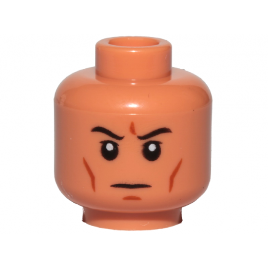 Minifigure, Head Black Eyebrows, Upper Eyelids, Dark Orange Cheek Lines and Chin Dimple, Stern Pattern