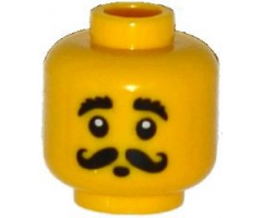 Minifigure, Head Moustache Black Curled, Bushy Eyebrows, Round Mouth Pattern