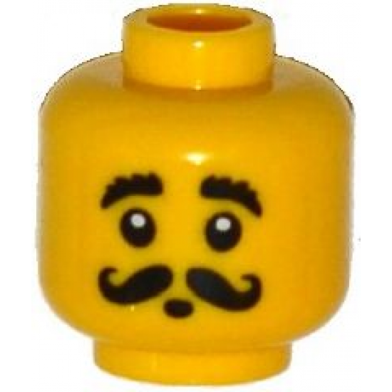 Minifigure, Head Moustache Black Curled, Bushy Eyebrows, Round Mouth Pattern