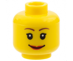 Minifigure, Head Female Reddish Brown Thin Eyebrows, Black Single Eyelashes, Red Lips, Wide Grin Pattern