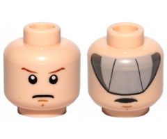 Minifigure, Head Dual Sided Medium Nougat Chin Dimple, Stern Frown and Reddish Brown Eyebrows / Open Mouth and Light Bluish Gray Visor Pattern