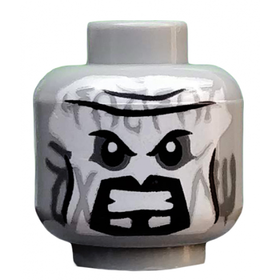 Minifigure, Head Alien with White Face, Black Brow and Cheek Lines and Goatee, Gritted Teeth Pattern