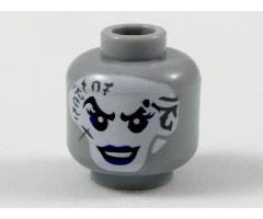 Minifigure, Head Female White Face with Dark Bluish Gray Tattoos, Dark Purple Eye Shadow and Lips Pattern