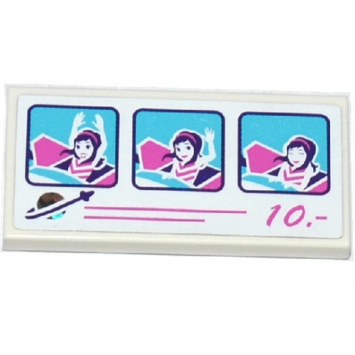Tile 2 x 4 with 3 Photos, Classic Space Logo, Pink Lines and '10.' Pattern (Sticker) - Set 41128