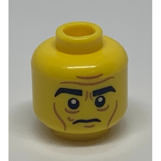 Minifigure, Head Black Eyebrows, White Pupils, Wrinkles, Cheek Lines, Frown Pattern