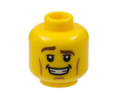 Minifigure, Head Brown Eyebrows, Raised Right Eyebrow, Cheek Lines, Open Mouth Smile with Teeth Pattern