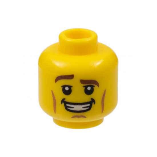 Minifigure, Head Brown Eyebrows, Raised Right Eyebrow, Cheek Lines, Open Mouth Smile with Teeth Pattern