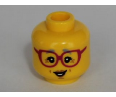 Minifigure, Head Female Glasses Dark Pink, Gray Eyebrows, Crow's Feet Pattern