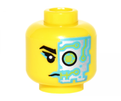 Minifigure, Head Female Black Eyebrow, Dark Azure Lips, Dark Azure and Silver Cyborg Eyepiece Pattern