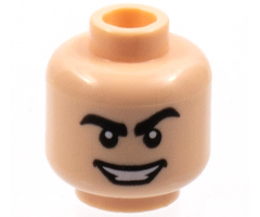 Minifigure, Head Black Thick Eyebrows, Left Raised, Wide Sinister Smile with Teeth Pattern