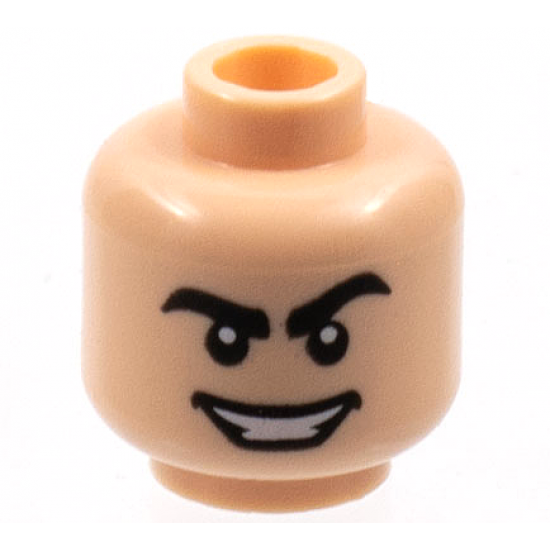 Minifigure, Head Black Thick Eyebrows, Left Raised, Wide Sinister Smile with Teeth Pattern
