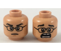 Minifigure, Head Dual Sided Black Glasses, Black Eyebrows, Neutral / Scared with Gap in Teeth Pattern