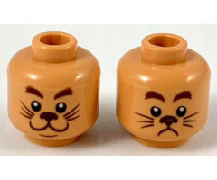 Minifigure, Head Dual Sided Reddish Brown Eyebrows, Dark Brown Nose and Whiskers, Smiling / Scared Pattern