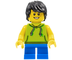 Beachgoer - Boy, Lime Hoodie and Blue Legs