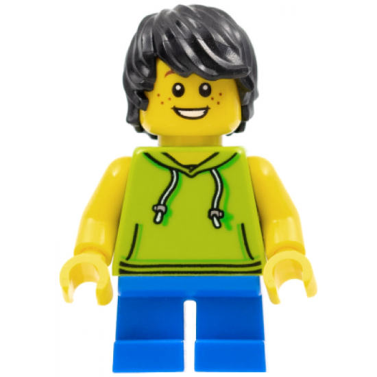 Beachgoer - Boy, Lime Hoodie and Blue Legs