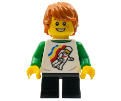 LEGOLAND Park Boy with Reddish Brown Hair, White and Green Spaceman Shirt, Black Short Legs