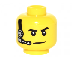 Minifigure, Head Black Eyebrows, White Pupils, Black and Silver Headset Pattern