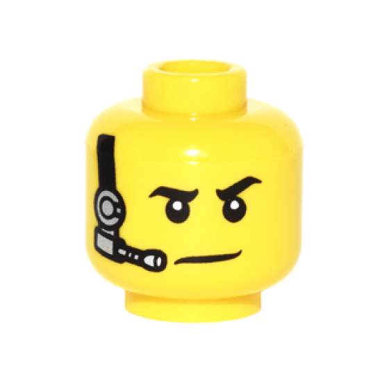 Minifigure, Head Black Eyebrows, White Pupils, Black and Silver Headset Pattern