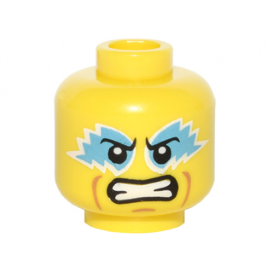 Minifigure, Head Medium Azure Eye Paint, Clenched Teeth Pattern
