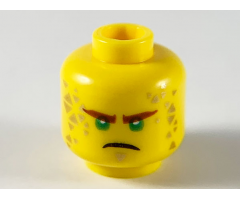 Minifigure, Head Reddish Brown Eyebrows, Green Eyes, Gold Soul Patch and Triangles, Angry Frown Pattern