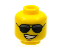 Minifigure, Head Glasses with Black Sunglasses Large and Lopsided Smile Wide with Teeth Pattern