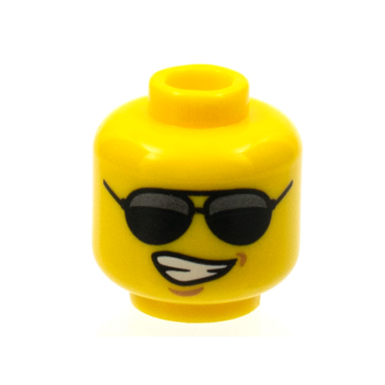 Minifigure, Head Glasses with Black Sunglasses Large and Lopsided Smile Wide with Teeth Pattern