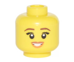 Minifigure, Head Female Reddish Brown Eyebrows, Black Eyelashes, Medium Nougat and Orange Lips, Open Mouth Smile Pattern