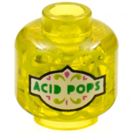 Minifigure, Head without Face with Green 'ACID POPS' on White Label Pattern