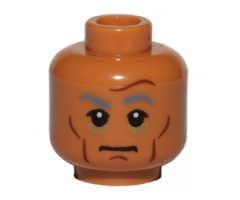 Minifigure, Head Dark Bluish Gray Eyebrows, Dark Tan Bags under Eyes, Reddish Brown Cheek Lines, Forehead Crease, and Chin Dimple Pattern