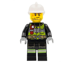 Fire - Reflective Stripes with Utility Belt and Flashlight, White Fire Helmet, Beard Stubble, Brown Eyebrows