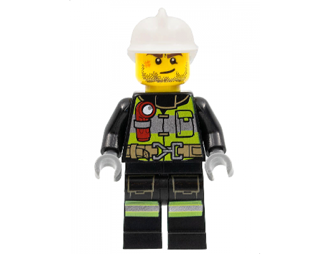 Fire - Reflective Stripes with Utility Belt and Flashlight, White Fire Helmet, Beard Stubble, Brown Eyebrows
