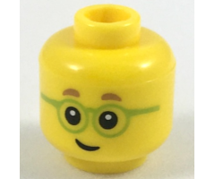 Minifigure, Head Child Medium Nougat Small Eyebrows, Lime Round Glasses, Lopsided Grin Pattern